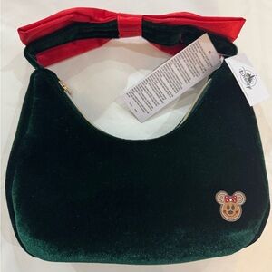 Disney Green Velvet Bag with Red Bow